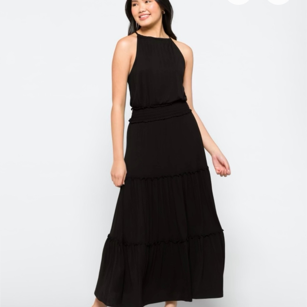 Black Halter Tiered Maxi Dress - Women's